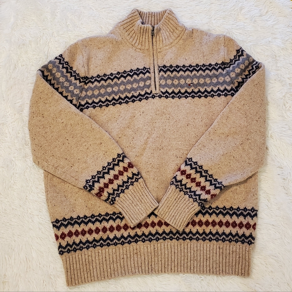 Tommy Hilfiger Men's Beige Patterned Sweater XL